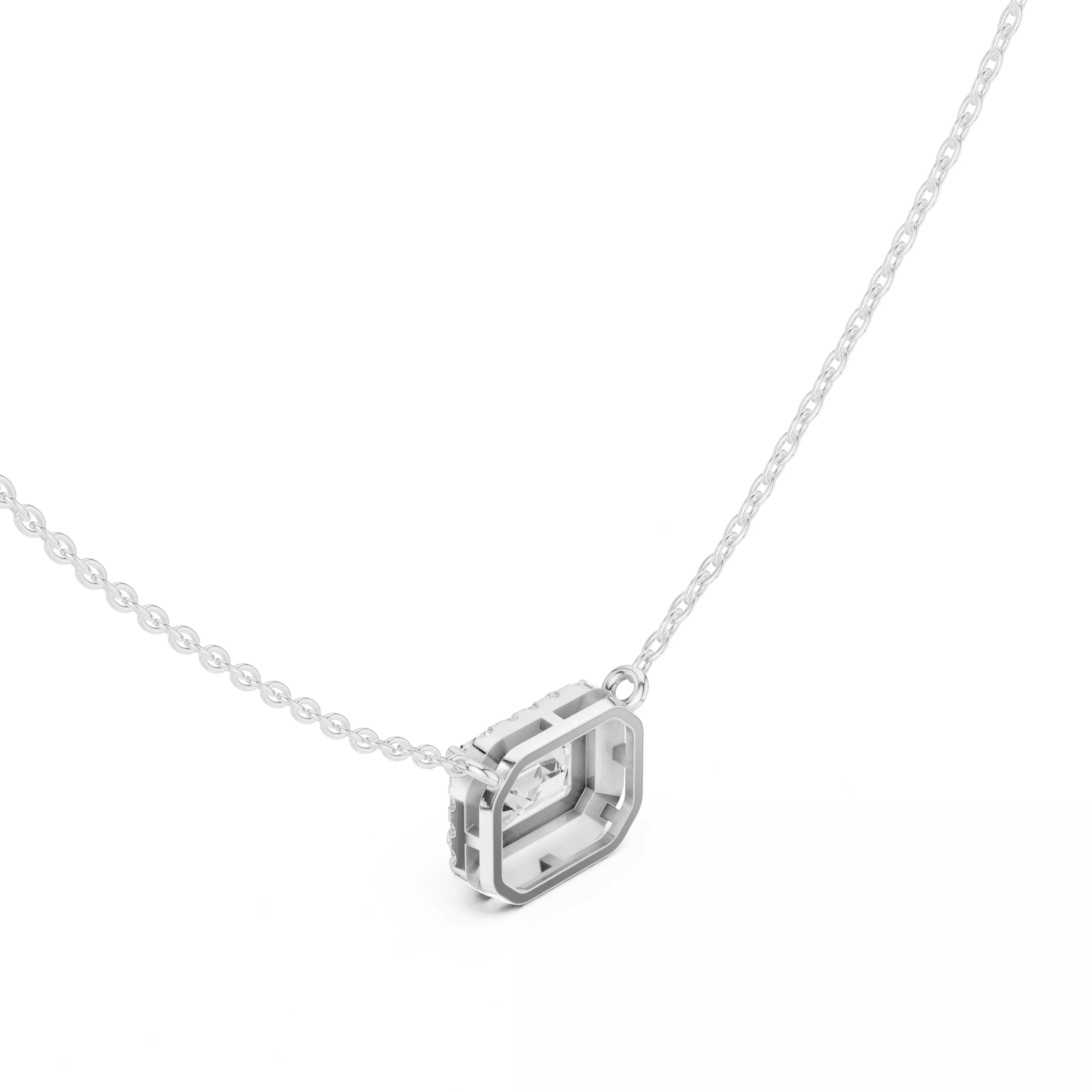 Emerald Diamond Stud Pendant Charm Necklace