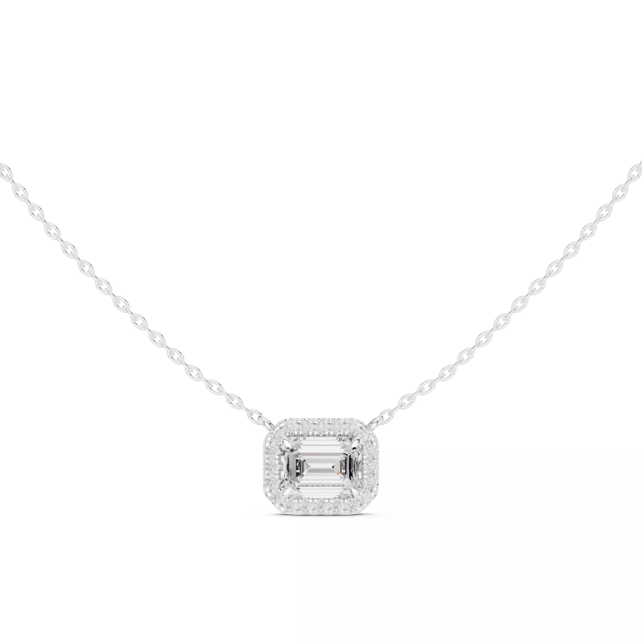 Emerald Diamond Stud Pendant Charm Necklace