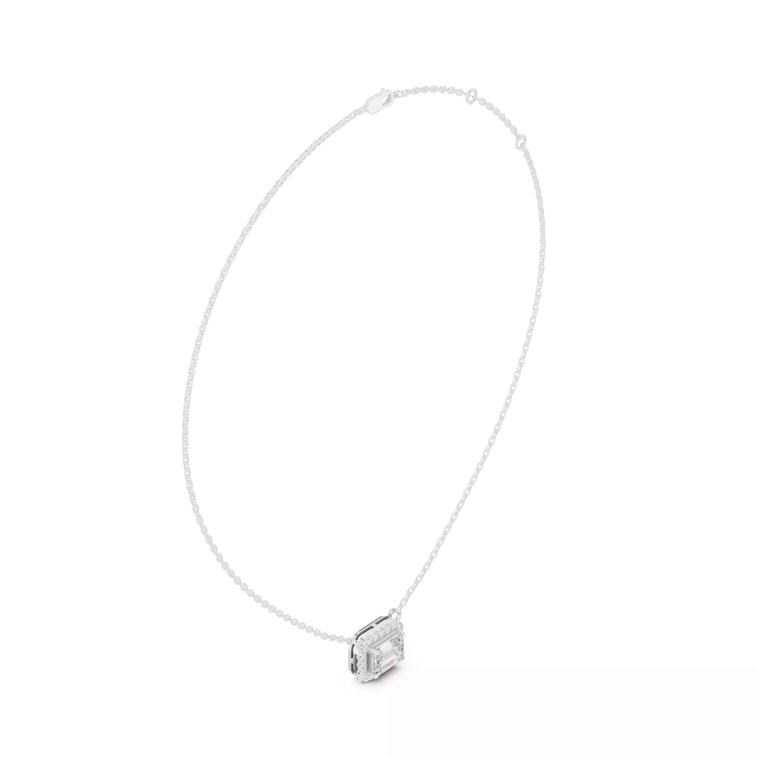 Emerald Diamond Stud Pendant Charm Necklace