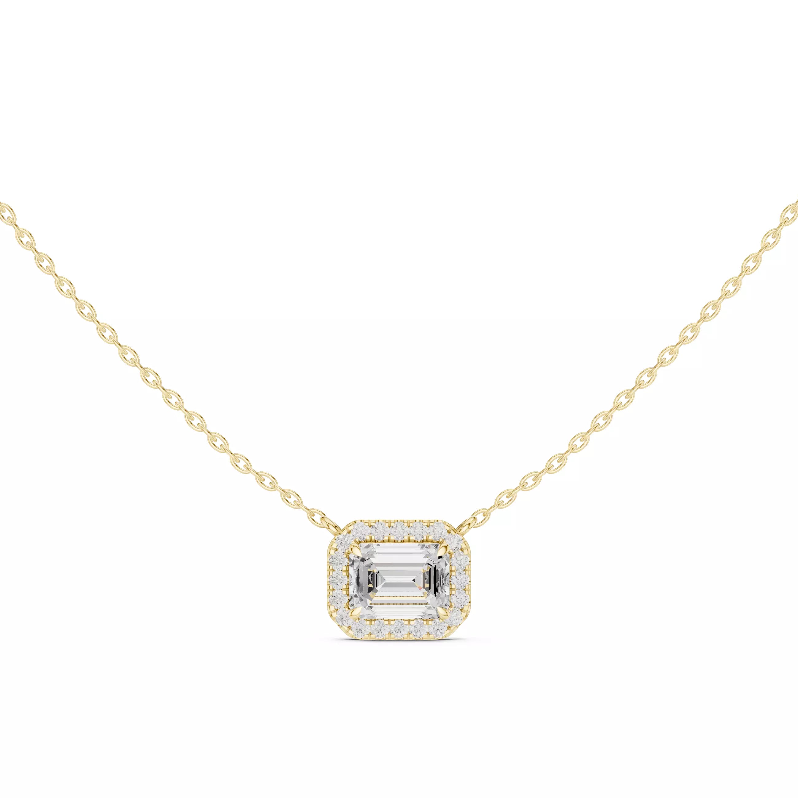 Emerald Diamond Stud Pendant Charm Necklace