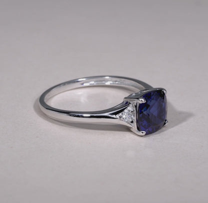 Solitaire Cushion Cut Gemstone & Diamond Ring