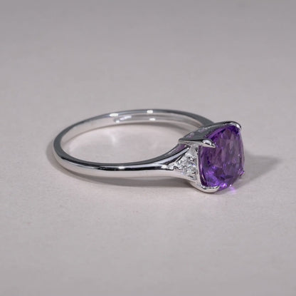 Solitaire Cushion Cut Gemstone & Diamond Ring