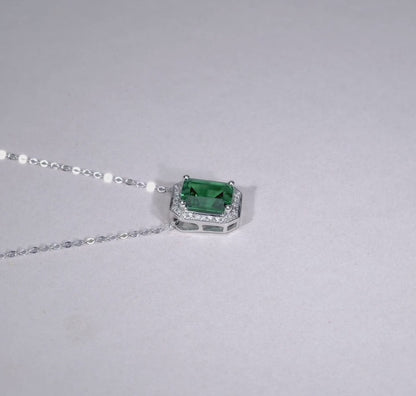 Gemstone & Diamond Emerald Cut Pendant