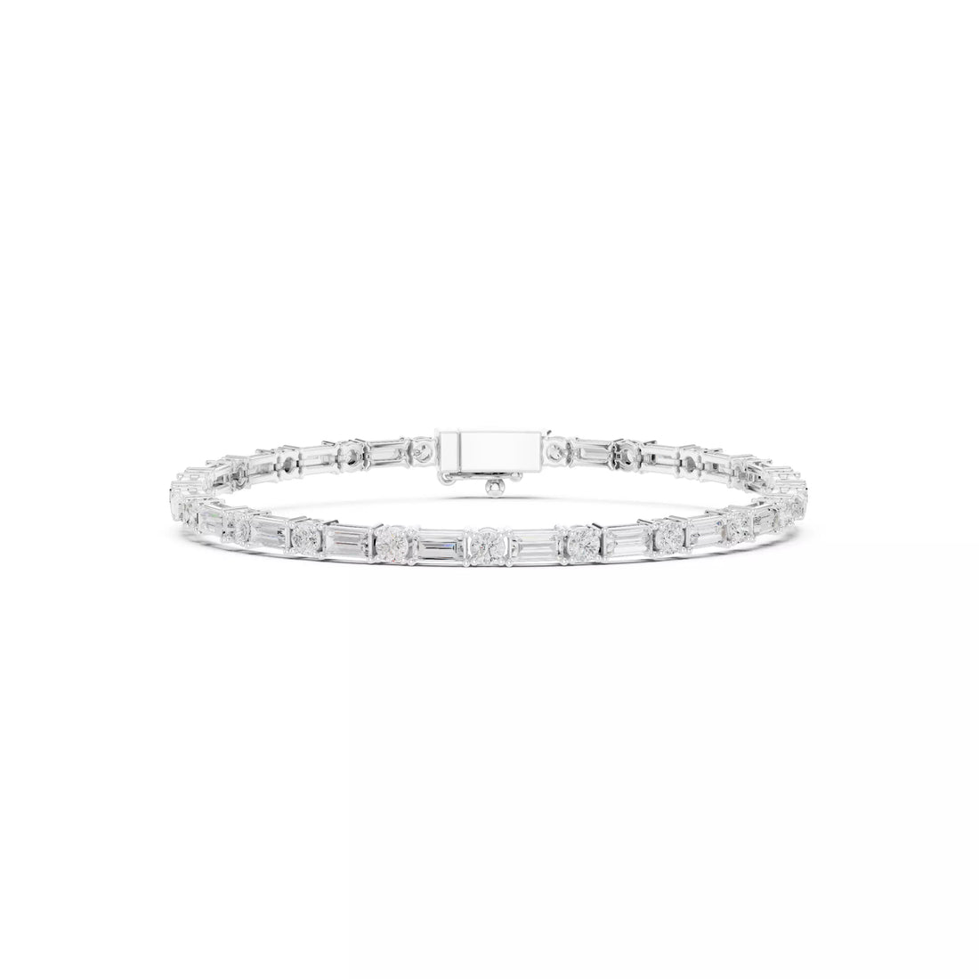 Round and Baguette Cut Diamond Tennis Bracelet
