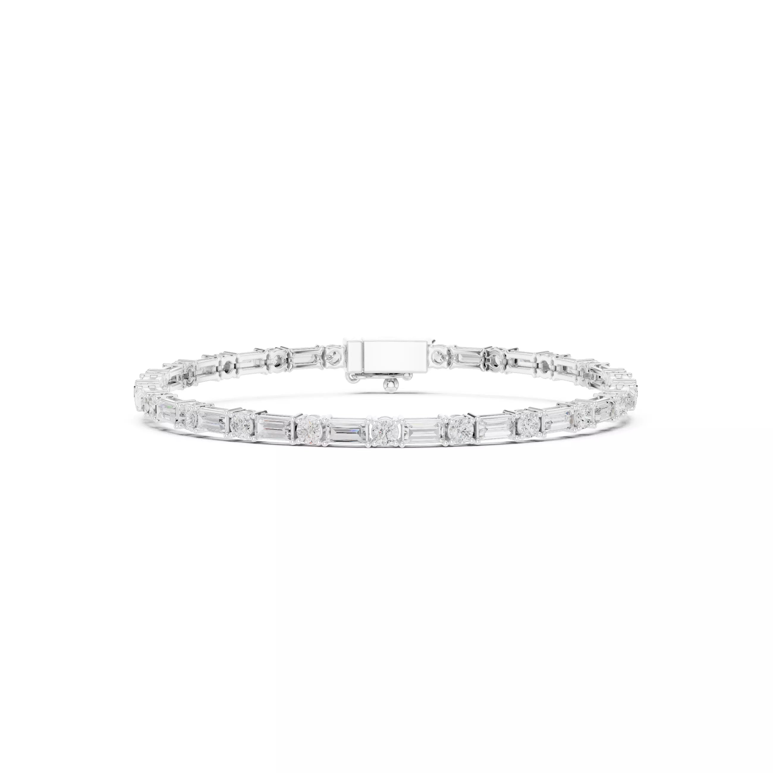 Round and Baguette Cut Diamond Tennis Bracelet