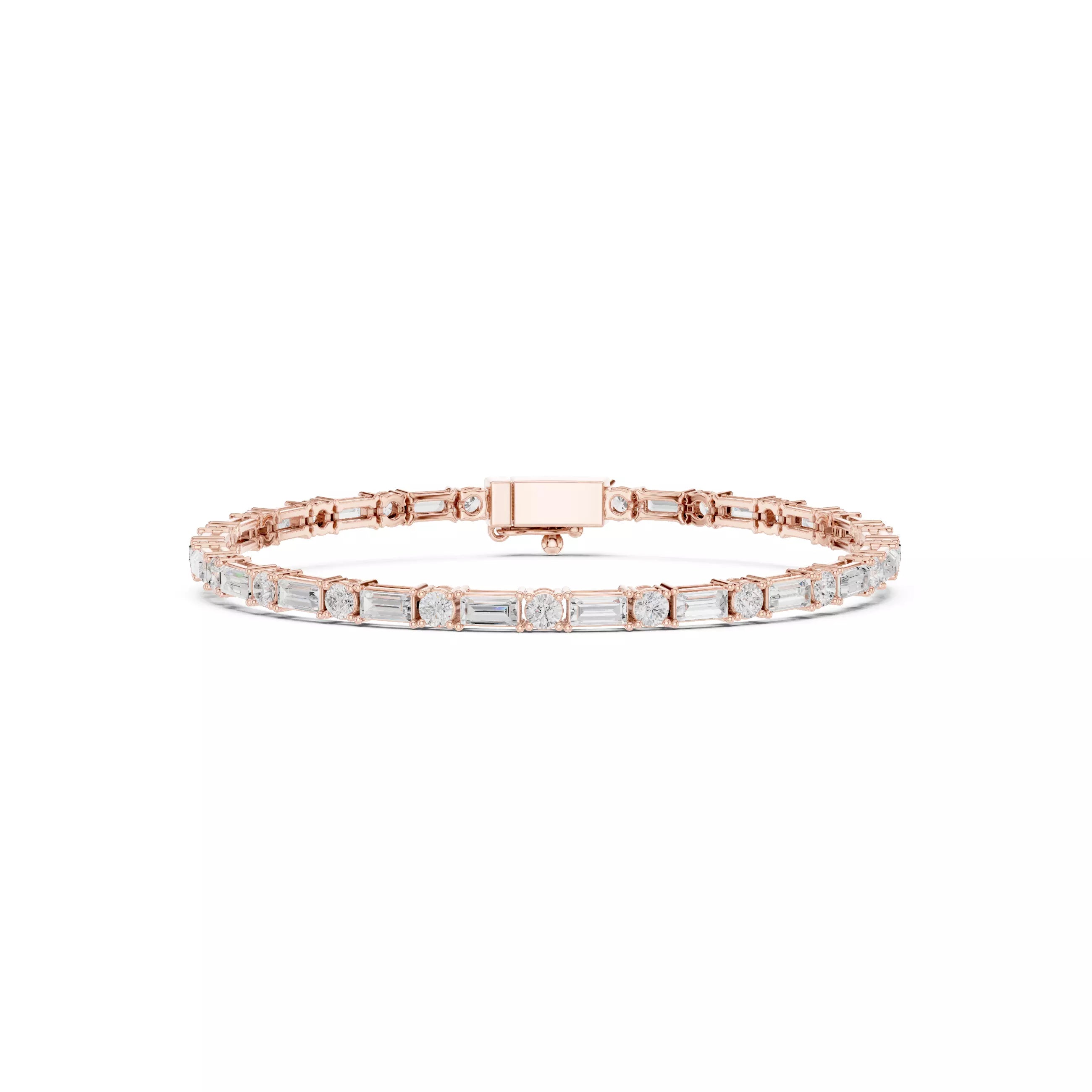 Round and Baguette Cut Diamond Tennis Bracelet