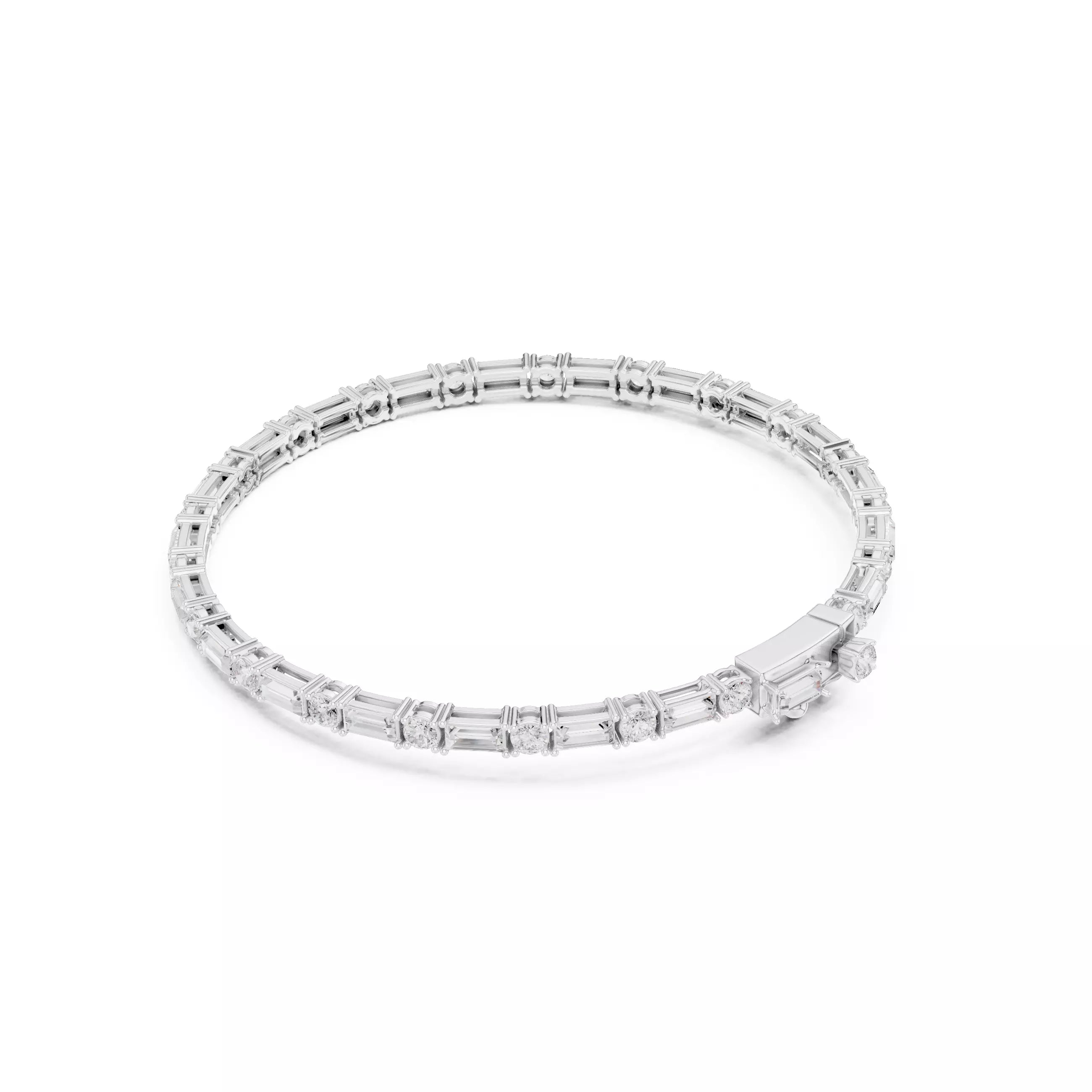 Round and Baguette Cut Diamond Tennis Bracelet
