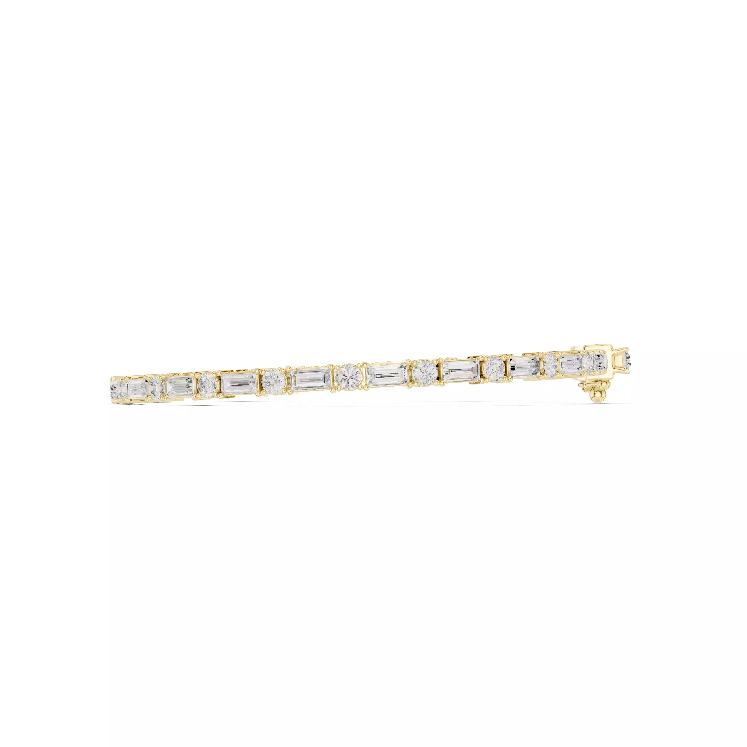 Round and Baguette Cut Diamond Tennis Bracelet