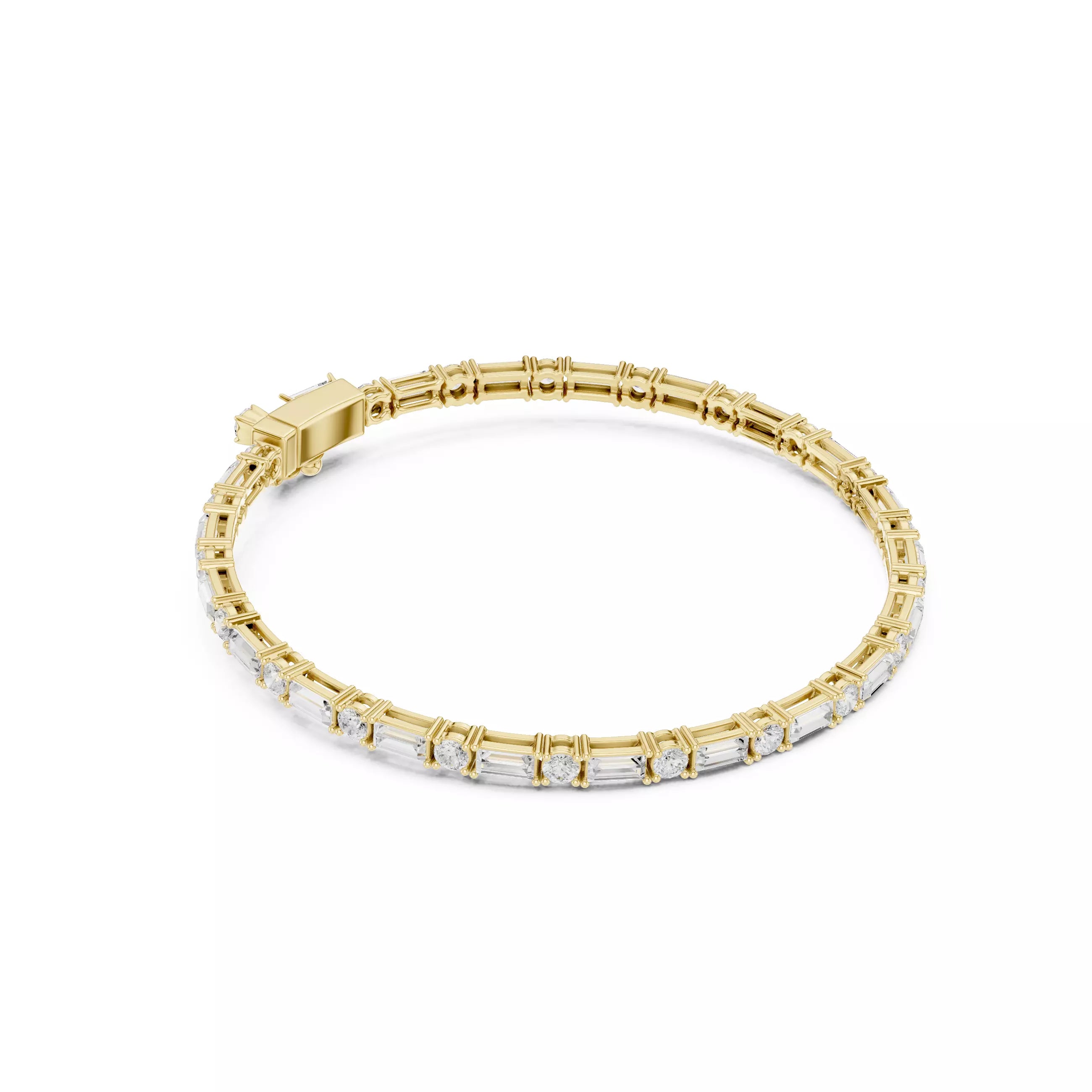 Round and Baguette Cut Diamond Tennis Bracelet