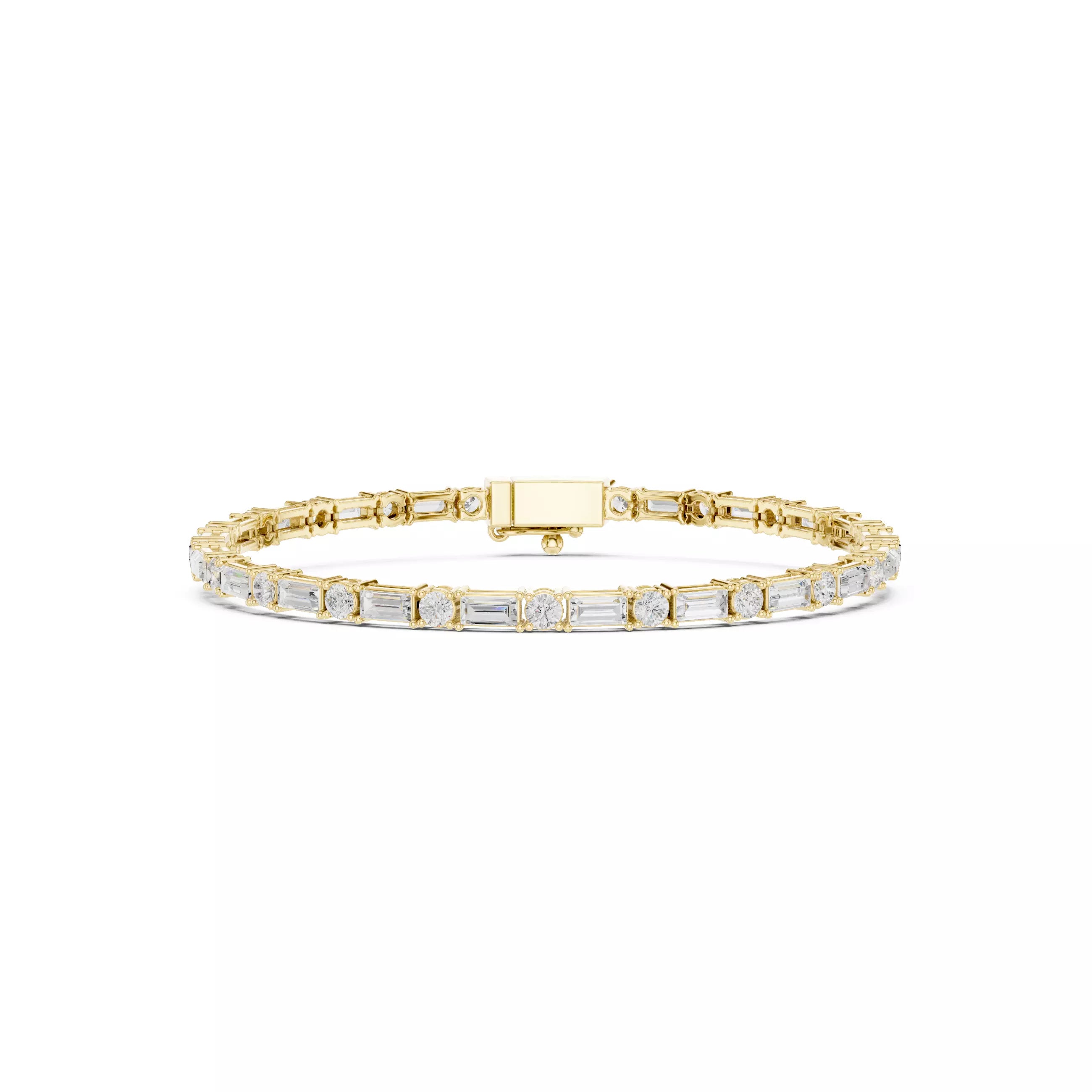 Round and Baguette Cut Diamond Tennis Bracelet