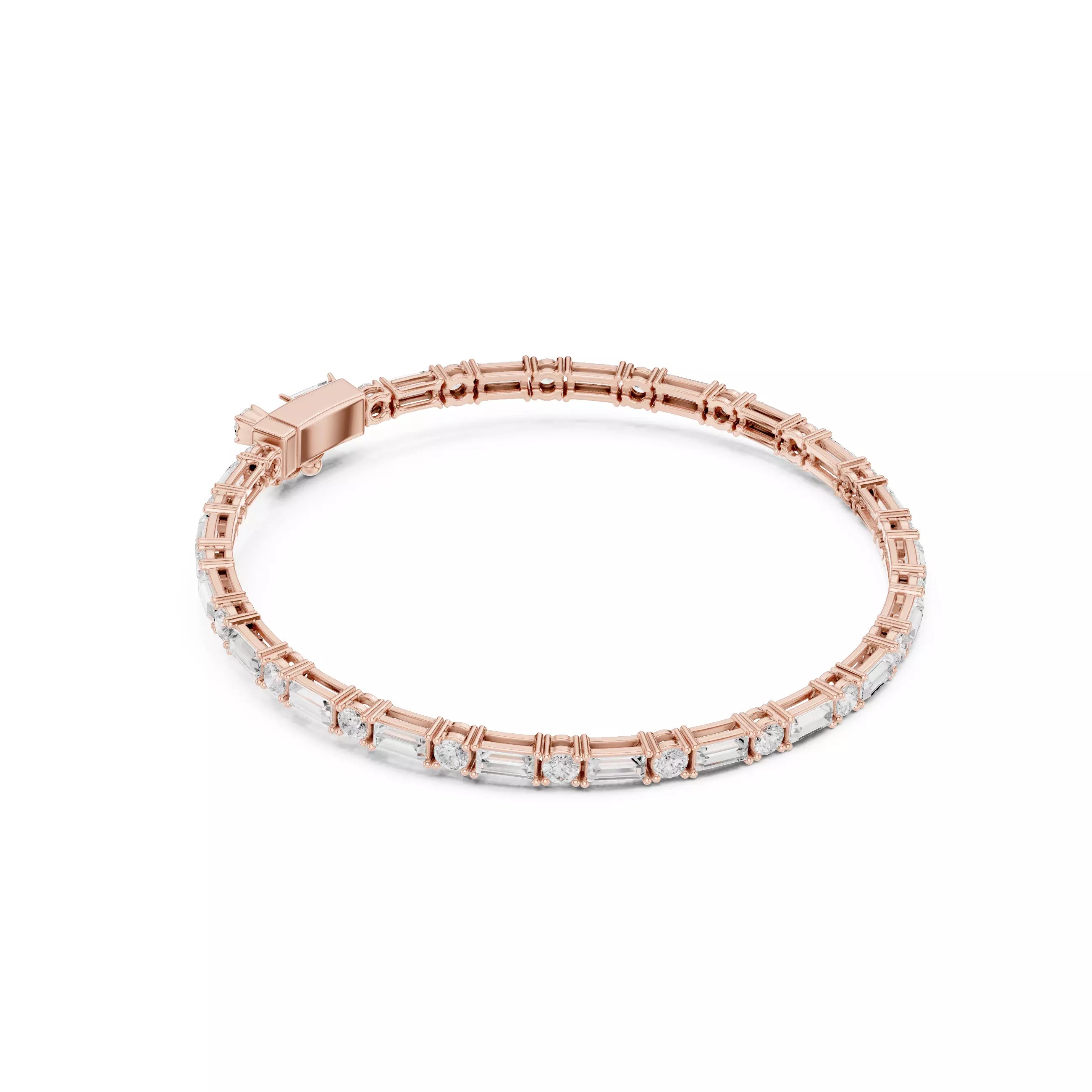 Round and Baguette Cut Diamond Tennis Bracelet