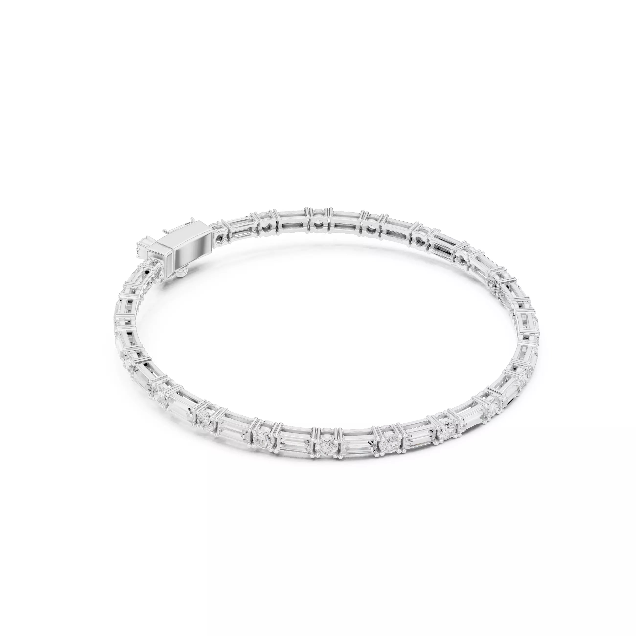 Round and Baguette Cut Diamond Tennis Bracelet