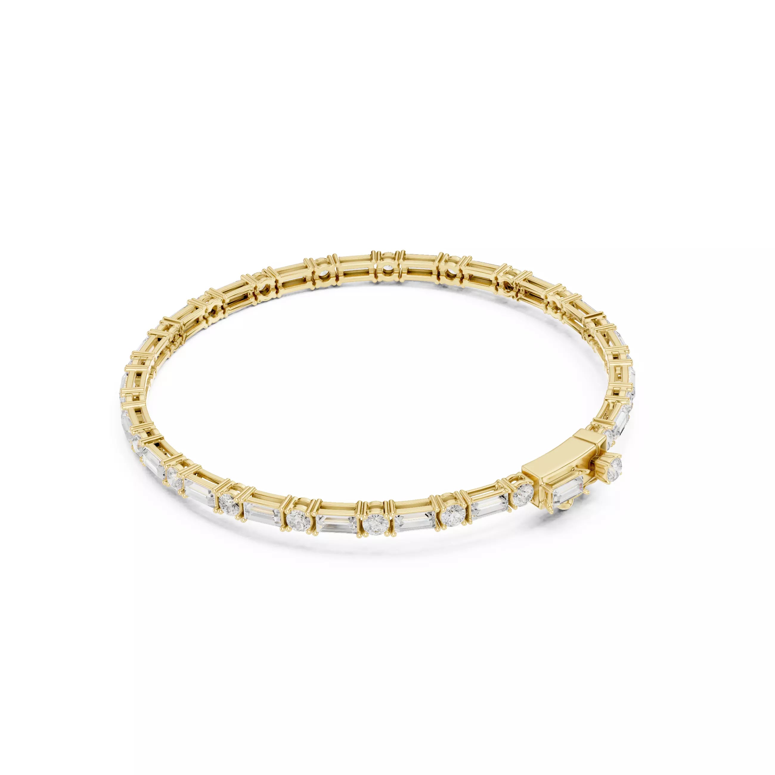Round and Baguette Cut Diamond Tennis Bracelet