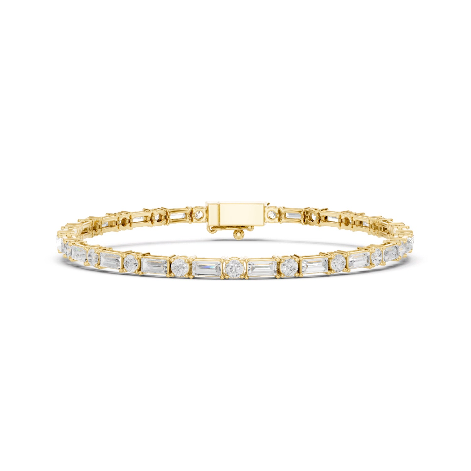 Round and Baguette Cut Diamond Tennis Bracelet