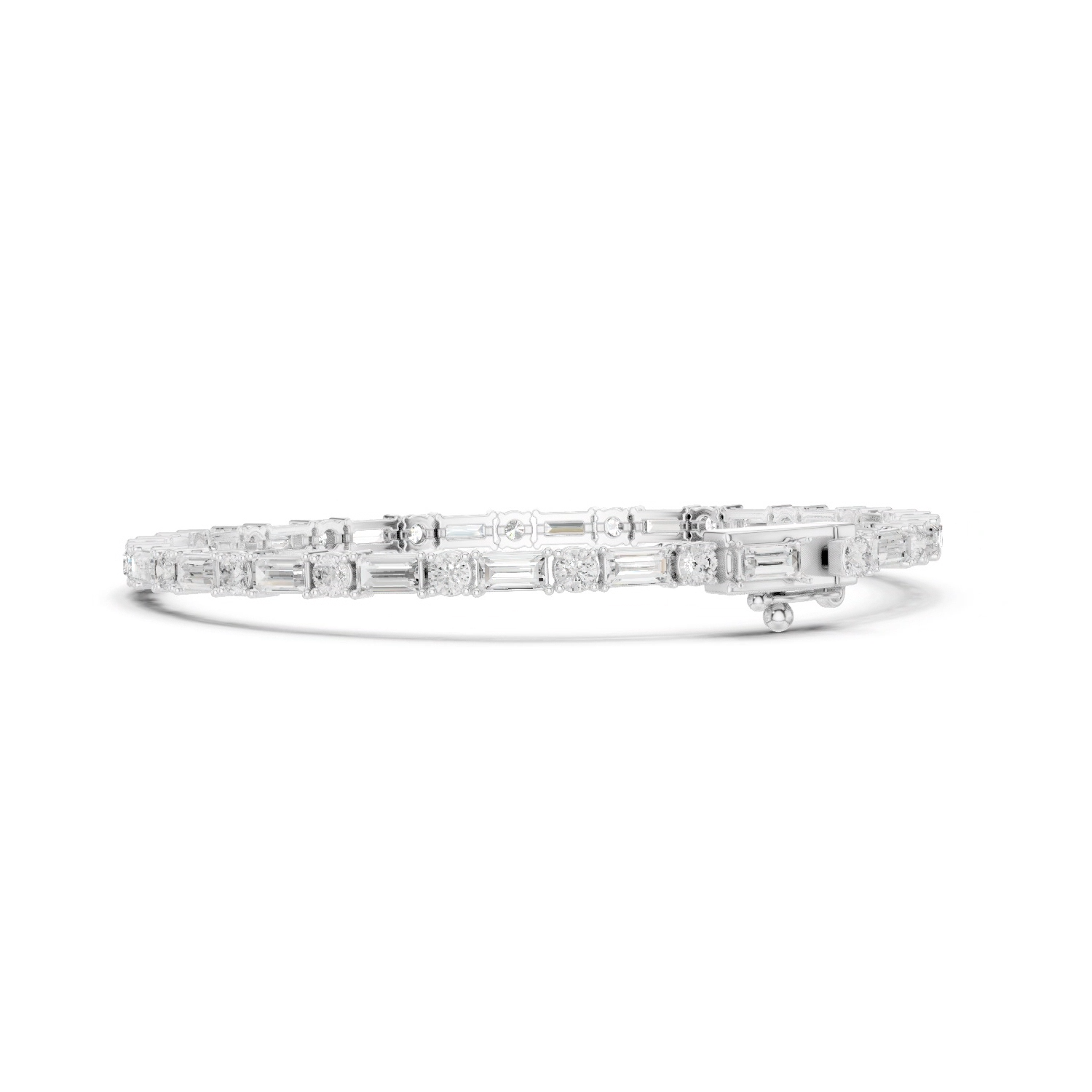 Round and Baguette Cut Diamond Tennis Bracelet